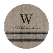 Bauernstil Burlap Mit Monogramm Familienname Schneidebrett (Vorderseite)