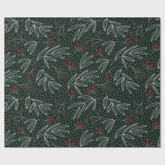 Bauernstil Navy Foliage & Berries Geschenkpapier (Flach)