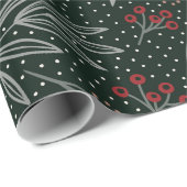 Bauernstil Navy Foliage & Berries Geschenkpapier (Rolleneckpunkt)