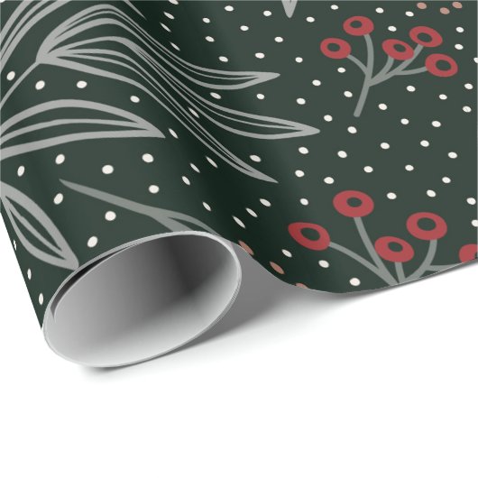 Bauernstil Navy Foliage & Berries Geschenkpapier (Rolleneckpunkt)