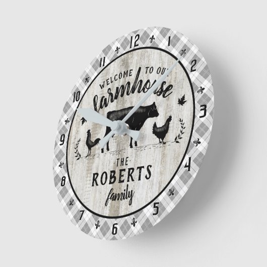Bauernstil Rustikale Karierte Stallholzkuh Runde Wanduhr (Winkel)