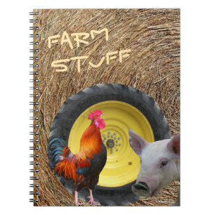 Bauernstuck, Traktor, Hay, Rooster, SchweineNotebo Notizblock