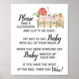 Bauerntier sagt kein Baby-Baby-Duschzeichen Poster