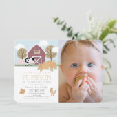 Bauerntiere Pumpkin Patch 1. Geburtstag Foto Einladung (Stehend Vorderseite)