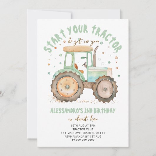 Bauerntraktor 2ND Geburtstag Einladung (Vorderseite)