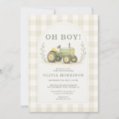 Bauerstraktor Gingham Babyparty Einladung (Vorderseite)