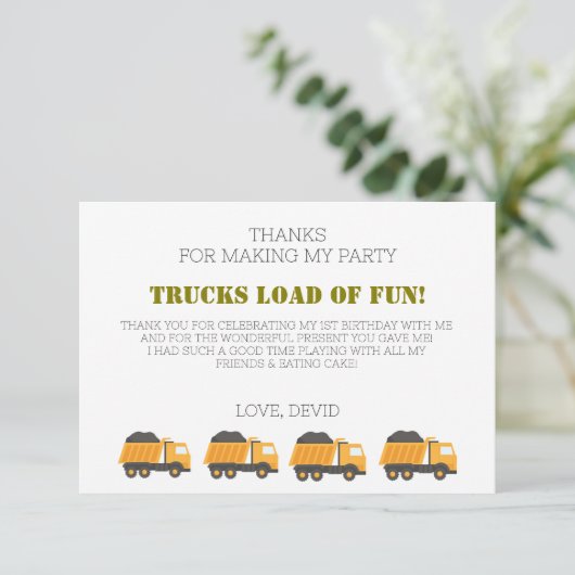 Baufahrt Geburtstag Danke Karte (Stehend Vorderseite)