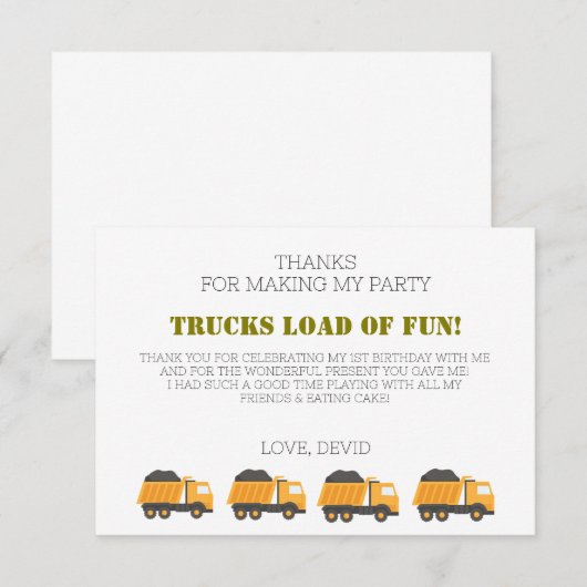 Baufahrt Geburtstag Danke Karte (Vorne/Hinten)