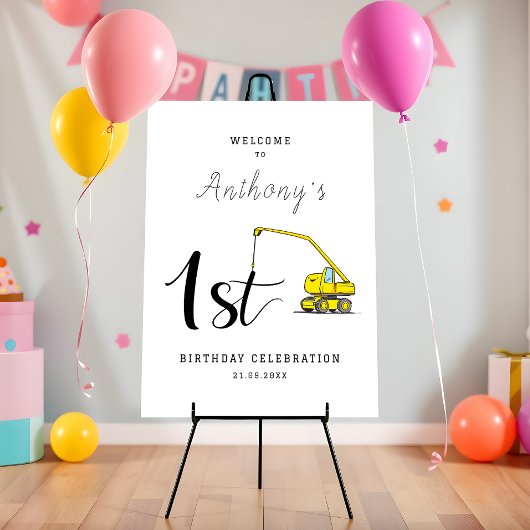 Baufahrzeug 1. Geburtstag Begrüßungszeichen Poster