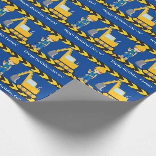 Baufahrzeug Custom Boys Blue Birthday Geschenkpapier (Ecke)