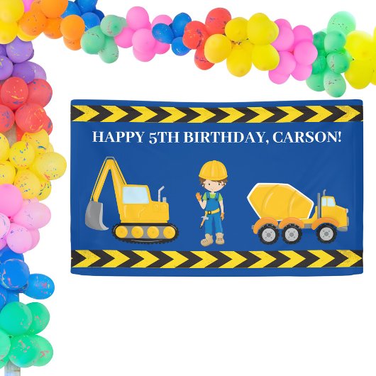Baufahrzeug Custom Boys Happy Birthday Banner