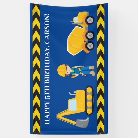 Baufahrzeug Custom Boys Happy Birthday Banner (Vertikal)