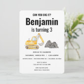 Baufahrzeug-Digger Geburtstag Einladung (Stehend Vorderseite)