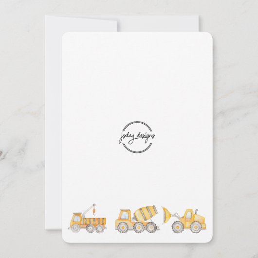 Baufahrzeug-Digger Geburtstag Einladung (Rückseite)
