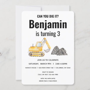 Baufahrzeug-Digger Geburtstag Einladung