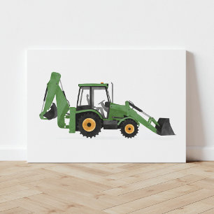 Baufahrzeug für den grünen Backhoe-Lader Leinwanddruck