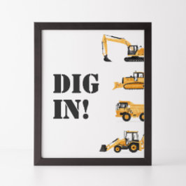 Baufahrzeug Geburtsgraben in der Lebensmittelsigna Poster