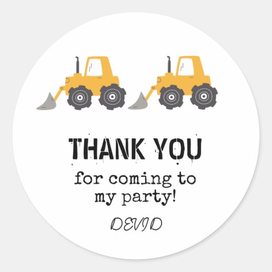 Baufahrzeug Geburtstagsaufkleber Runder Aufkleber (Vorderseite)