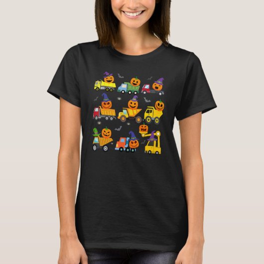 Baufahrzeug Halloween Kranwagen Pumpkin T-Shirt (Vorderseite)
