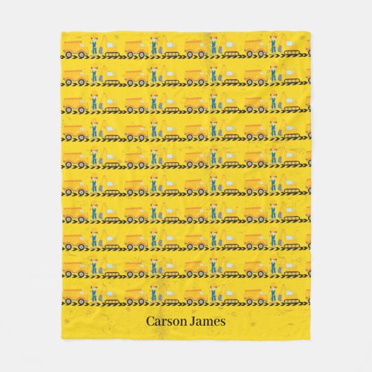 Baufahrzeug Junge Personalisiert Gelbe Kinder Fleecedecke (Vorderseite)