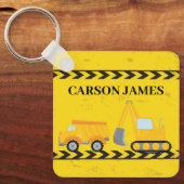 Baufahrzeug Niedliche, Personalisierte Gelbkinder Schlüsselanhänger (Vorderseite)