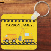 Baufahrzeug Niedliche, Personalisierte Gelbkinder Schlüsselanhänger (Rückseite)