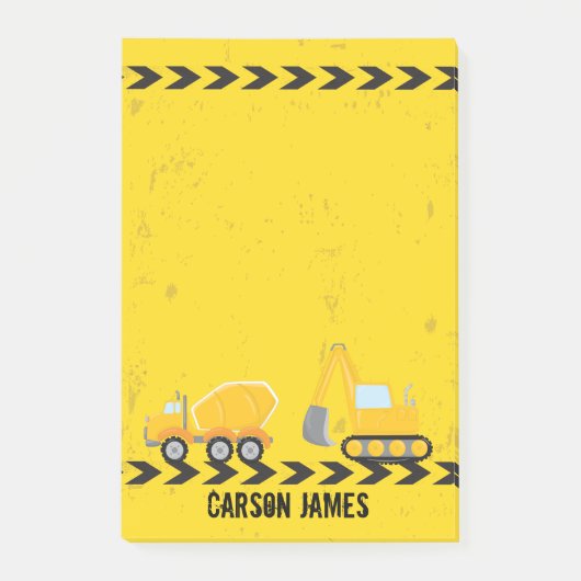 Baufahrzeug Personalisierte Kinder Name Gelb Post-it Klebezettel (Vorderseite)