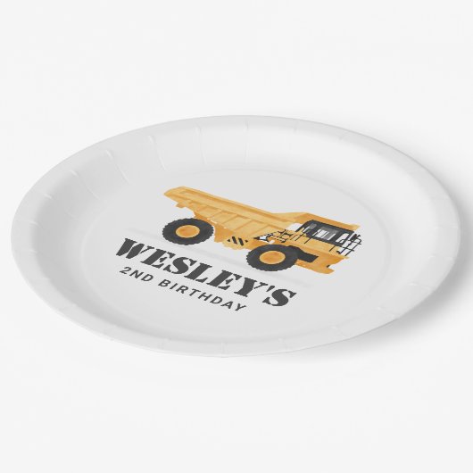 Baufahrzeug-Sprengwagen Geburtstagspartei Pappteller (Schrägansicht)
