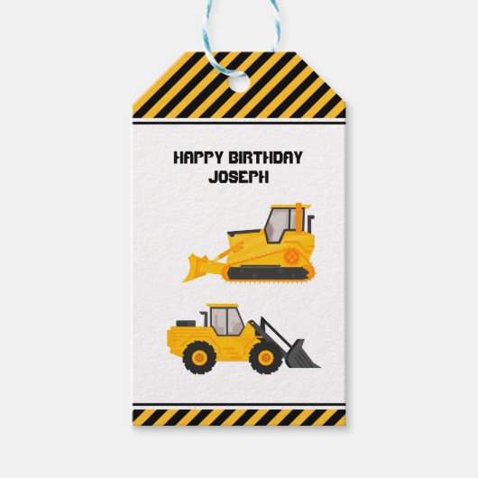 Baufahrzeug Trucks Gold Geburtstag Geschenkanhänger (Vorderseite)