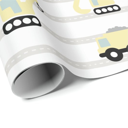 Baufahrzeug und Straßenmuster Geschenkpapier (Rolleneckpunkt)
