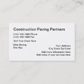 Baufahrzeug Visitenkarte (Rückseite)