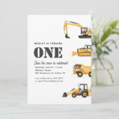 Baufahrzeuge 1. Geburtstag Party Einladung (Stehend Vorderseite)