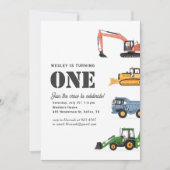 Baufahrzeuge 1. Geburtstag Party Einladung (Vorderseite)