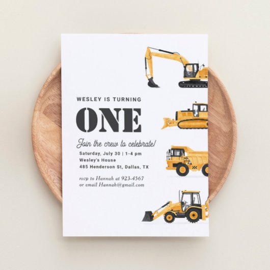 Baufahrzeuge 1. Geburtstag Party Einladung