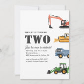 Baufahrzeuge 2. Geburtstag Party Einladung (Vorderseite)