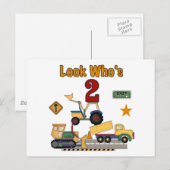 Baufahrzeuge 2. Geburtstag Postkarte (Vorne/Hinten)