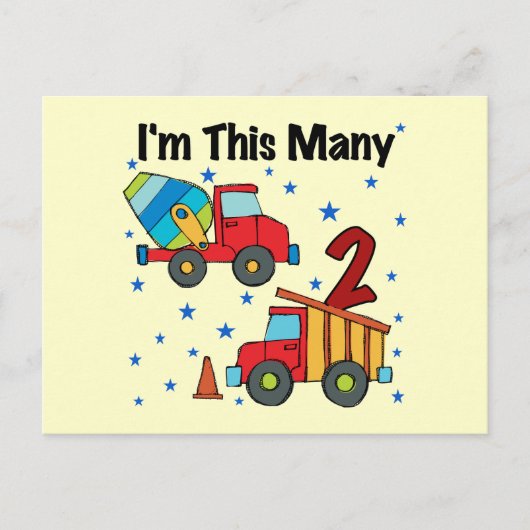 Baufahrzeuge 2. Geburtstagsgeschenke Postkarte (Vorderseite)
