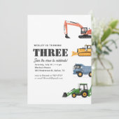 Baufahrzeuge 3. Geburtstag Party Einladung (Stehend Vorderseite)