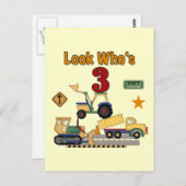 Baufahrzeuge 3. Geburtstagshemden Postkarte (Vorne/Hinten)