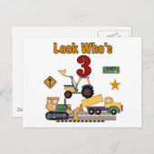 Baufahrzeuge 3. Geburtstagshemden Postkarte (Vorne/Hinten)