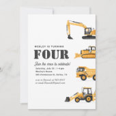 Baufahrzeuge 4. Geburtstag Party Einladung (Vorderseite)