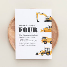Baufahrzeuge 4. Geburtstag Party Einladung