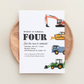 Baufahrzeuge 4. Geburtstag Party Einladung