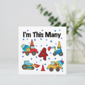 Baufahrzeuge 4. Geburtstag T - Shirt Karte (Stehend Vorderseite)