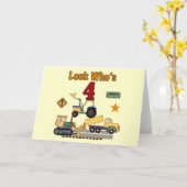 Baufahrzeuge 4th Birthday Tshirts Karte (Gelbe Blume)