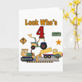 Baufahrzeuge 4th Birthday Tshirts Karte (Gelbe Blume)