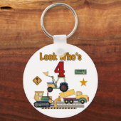 Baufahrzeuge 4th Birthday Tshirts Schlüsselanhänger (Vorderseite)