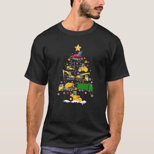 Baufahrzeuge Bagger Christbaum Dec T-Shirt (Vorderseite)