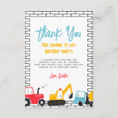 Baufahrzeuge Boy Birthday Party Dankeskarte (Vorderseite)