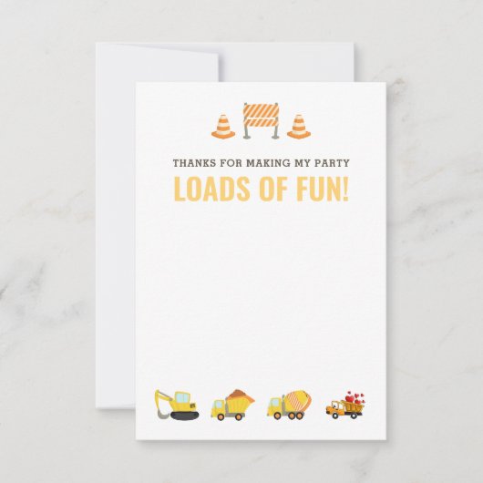 Baufahrzeuge Boy Birthday Party Dankeskarte (Vorderseite)